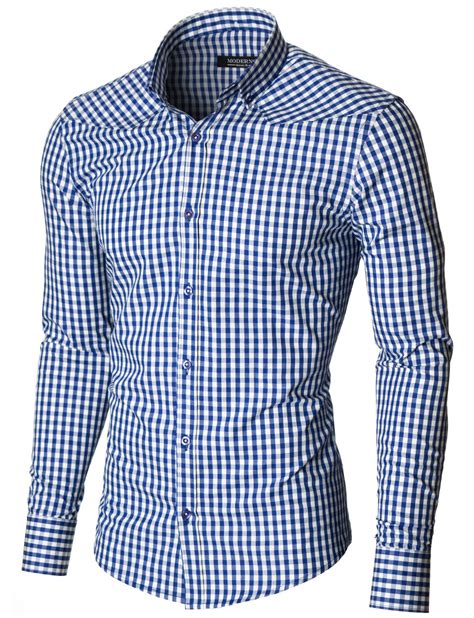 men's blue checkered dress shirt.